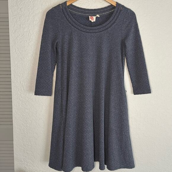 Anthropologie Dresses & Skirts - Anthropologie Lilka Blue Swing Dress Pockets Stretch Rayon Mini 3/4 Sleeve Twee